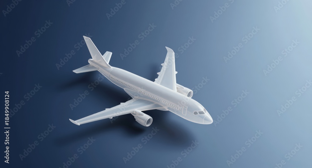Fototapeta premium Modern Airplane Model on Blue Gradient Background Stock Image