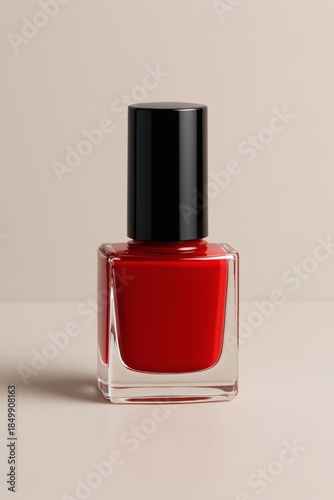 Classic vibrant red nail polish in a sleek square bottle with a glossy black cap
