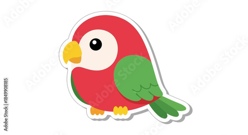 Cute cartoon parrot with vibrant red green and yellow colors on a plain background