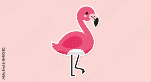 Cute Cartoon Pink Flamingo Illustration with Playful Expression and Simple Design for Kids or