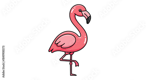 Cute Cartoon Pink Flamingo Standing on One Leg with Bright Colors for Kids or Design Projects