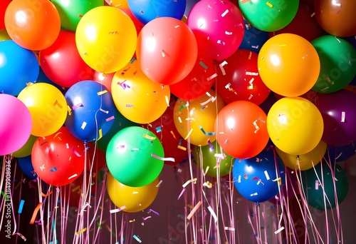 Vibrant Colorful Balloons and Confetti Burst for Celebration and Festive Party Background