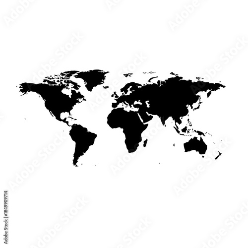 A sleek world map vector illustration featuring a global atlas of continents like Asia, Europe, and America on a black background for modern business and geography design projects