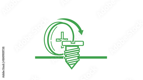 Green Screw Icon Turning Clockwise.