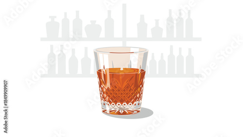 Elegant whiskey on the rocks sits before a blurred bar backdrop, suggesting a sophisticated and relaxing atmosphere for enjoying fine spirits.