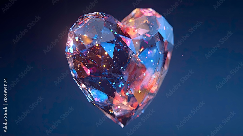 Fototapeta premium Abstract three dimensional crystal heart with shining multi-colored facets