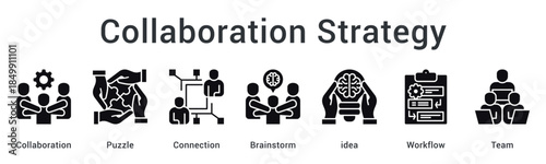 Collaboration strategy integrates puzzle pieces through connection and brainstorming for workflow optimization with teams.