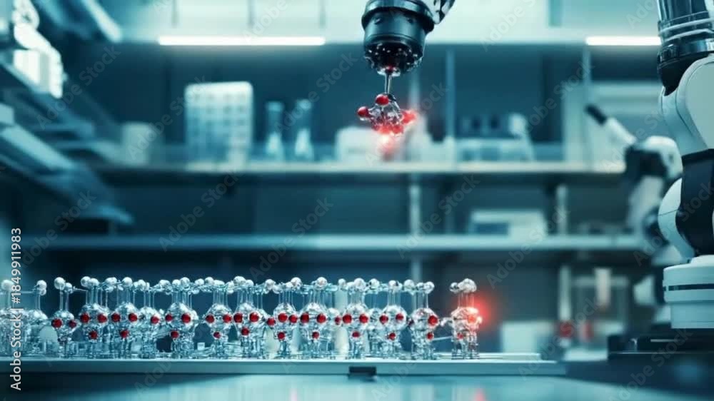 Precision Robotic Arm Dispensing Red Medicine in High-Tech ...