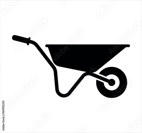 Wheelbarrow silhouette icon for gardening and construction