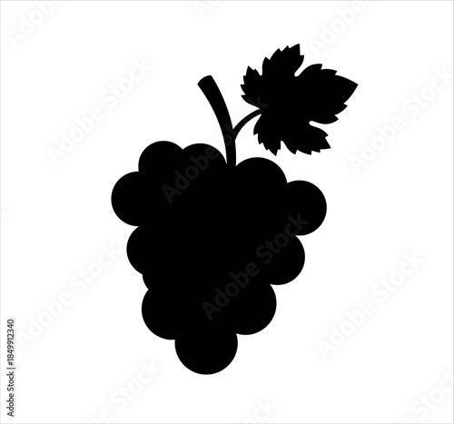 Silhouette of a bunch of grapes with a leaf vector icon