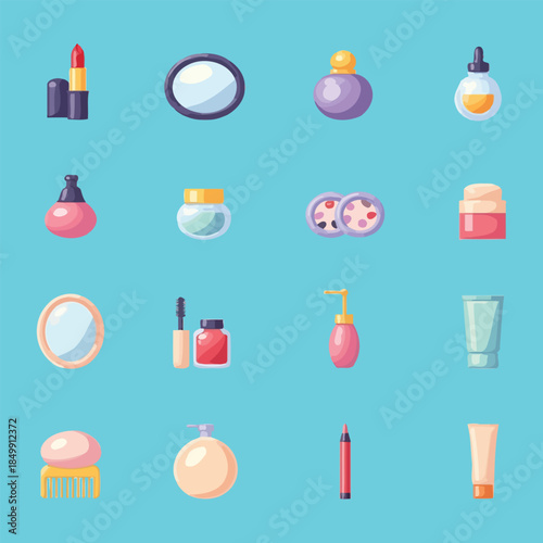 Beauty and cosmetic icons set for skincare and makeup branding