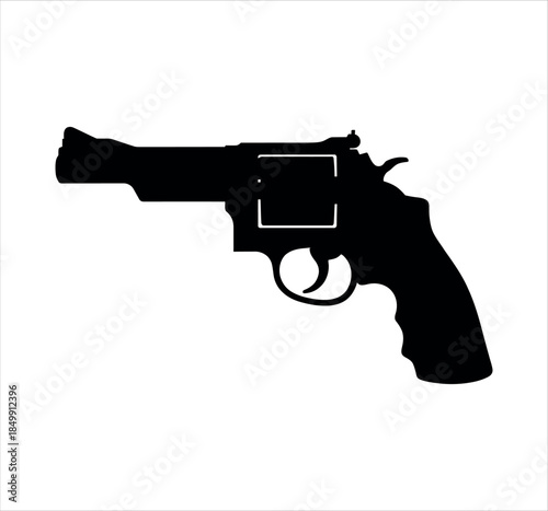 Revolver silhouette black handgun vector icon isolated on white background
