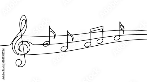 A continuous single line drawing of a musical staff with treble clef and notes, illustrating the flow of music
