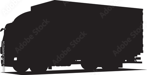 Delivery truck silhouette, black van, cargo vehicle, transportation, logistics, side view, isolated on white background