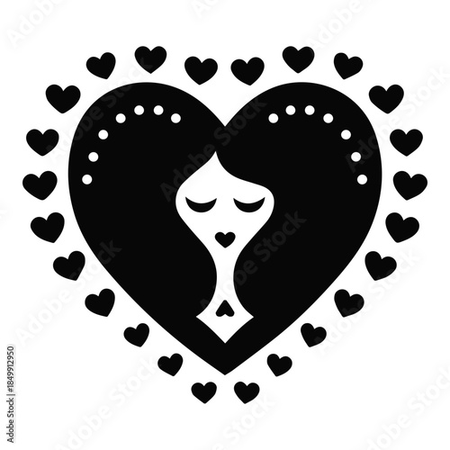 Valentine’s Day Girl with Heart Love Stamp Icon