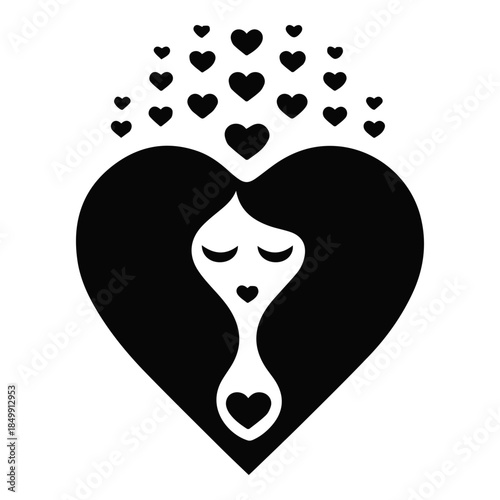 Valentine’s Day Girl with Hearts Love Stamp Icon