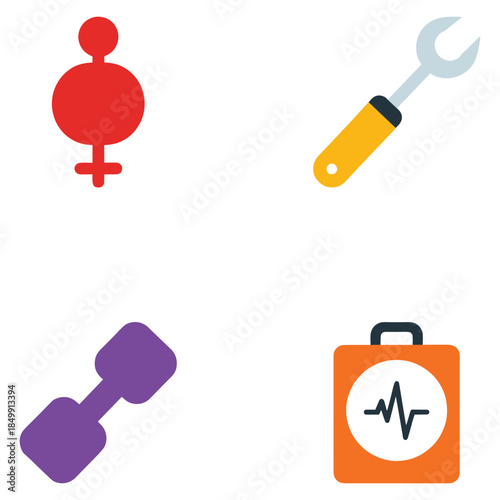 Female fitness concept icons set