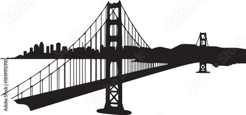 Golden gate bridge in san francisco cityscape silhouette vector illustration isolated on transparent background famous landmark