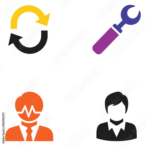 Business management and technical support icons