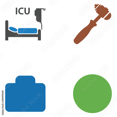 Hospital ICU bed and judge gavel icons
