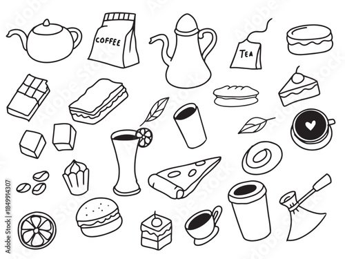 Hand Drawn Cafe Food and Drink Doodle Set