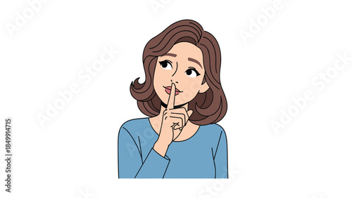 Young woman playfully asks for silence with a finger to her lips, conveying a secret or request for quiet.
