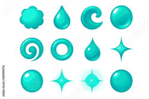 Icon vivid flare gleam vector beam iridescent set gentle turquoise puff halo