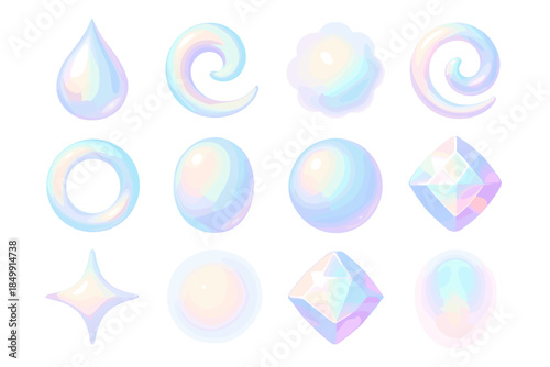 Smooth icon gleam pastel vector collection shimmer glowing pearl halo opal gemstone