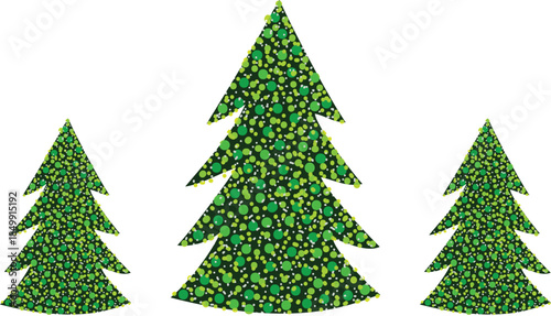 Three green coniferous trees on a white background
