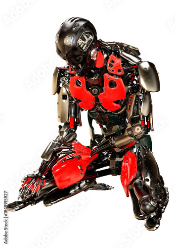 3D Rendering Male Robot on White
