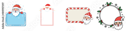 Santa Peek Frame. Vector, minimalist, illustration, icon set.