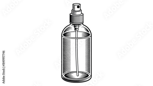 Vintage style illustration of a clear spray bottle detailed engraving artwork