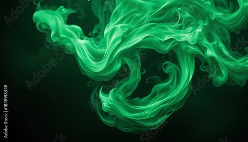 Ethereal emerald swirls dancing in darkness create a stunning backdrop, perfect for mystical designs and captivating visual effects for your next project
