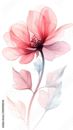 Delicate pink flower with ethereal translucent petals and graceful botanical details