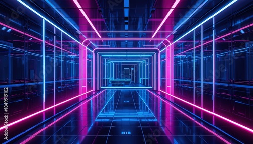 Step into the future with this vibrant neon hallway, perfect for tech brands, modern designs, and cutting-edge visuals that demand attention and innovation