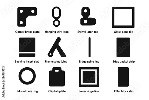 Icon spine hole slab ring icons stand mount frame components vector glass