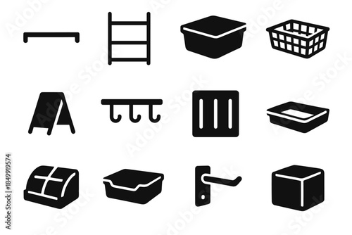 Frame bin front divider vector set slab icon storage store plate ridge