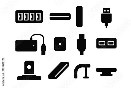 Mounting usb cable plate icons vector row contour strip icon ridge hub