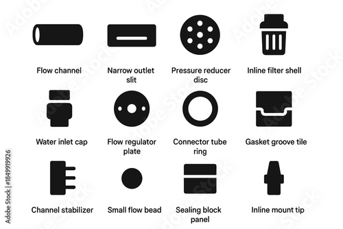 Icons channel flow filter tube vector connector narrow outlet icon stabilizer water