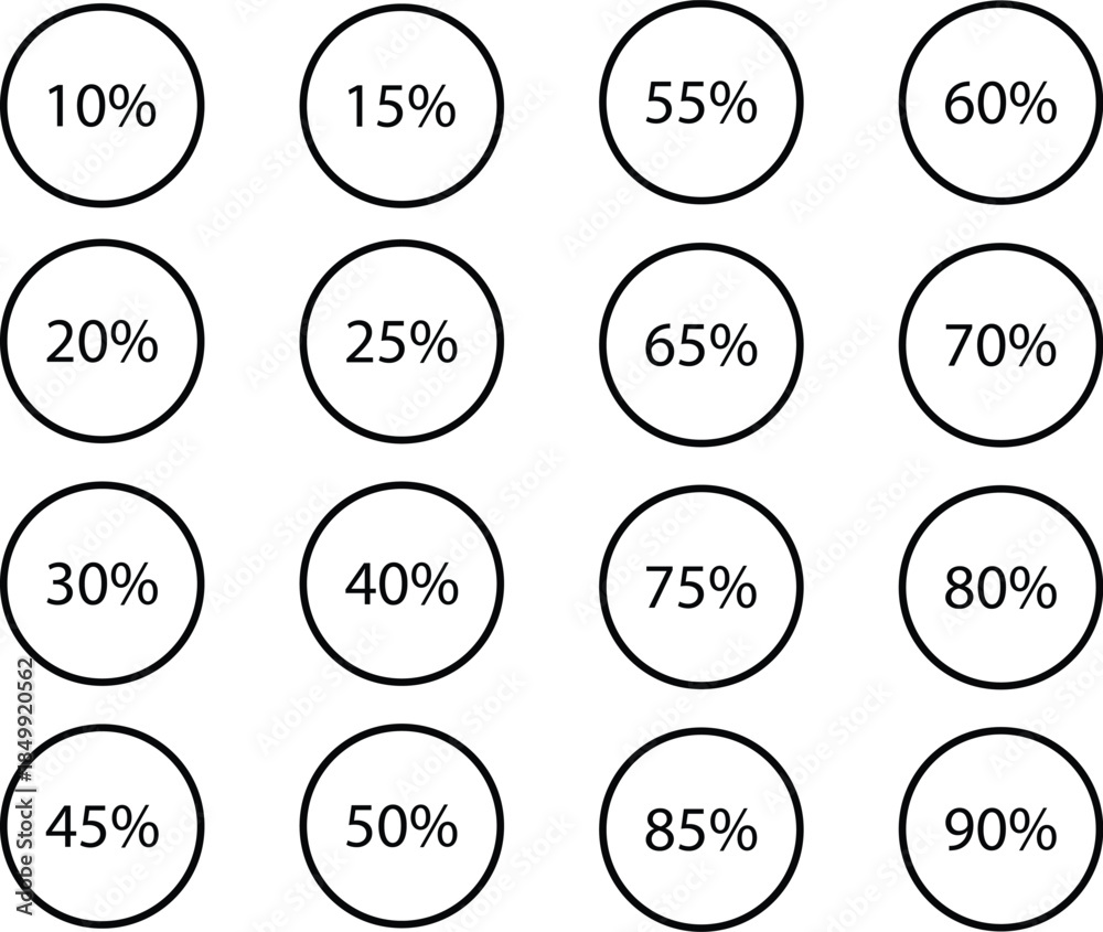 Fototapeta premium Black Circular Percentage Badges Icon Set.