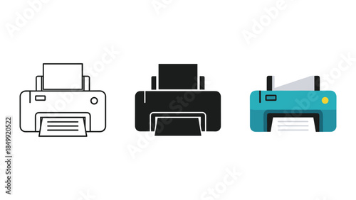 Printer icons set office equipment
