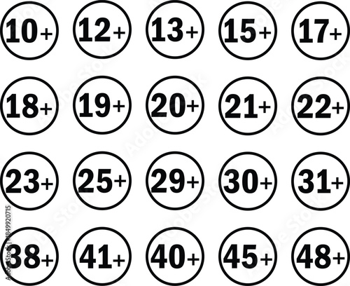 Age Restriction Rating Circle Icons Set.