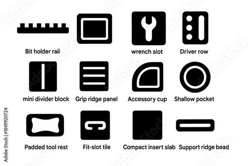 Insert accessory wrench slot shallow holder grid row tool vector icon rail