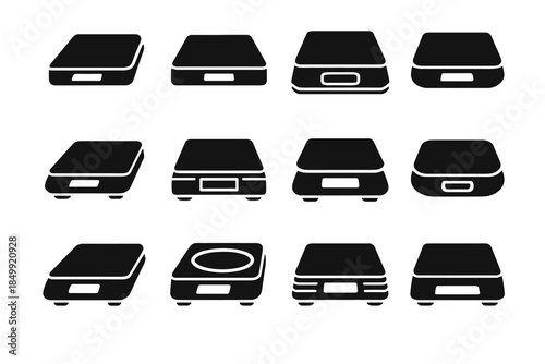 Rounded slab plate scale vector contour kitchen line icon frame compact modern