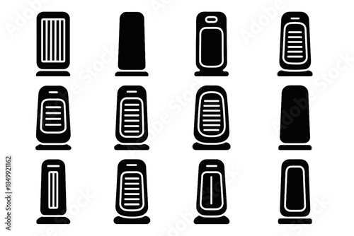 Grille panel heater icons plate slab stand icon tower arc outlet vector