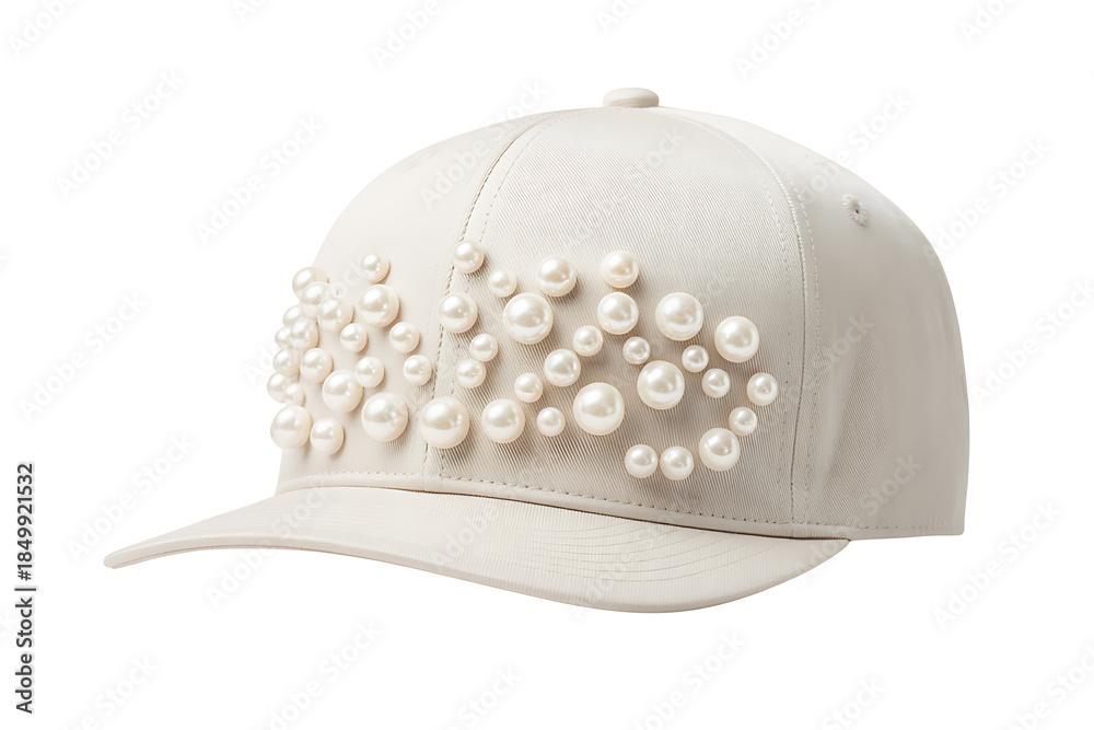Fototapeta premium Elegant white baseball cap adorned with luxurious pearls