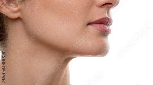 Close up of a male model showing his perfect neck and jawline, highlighted against a transparent background, useful for beauty and healthcare projects