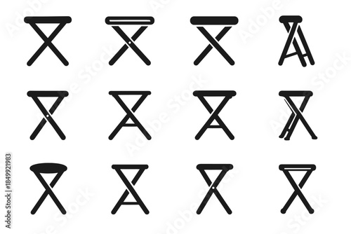 Folding stool panel strip band vector stabilizer icon rim rounded tile line