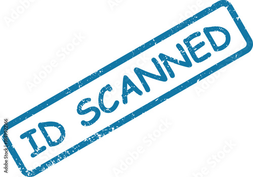 Official blue rubber stamp showing the words ID Scanned on a simple white surface