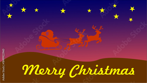 Santa rides across a starry sky, guided by glowing reindeer, spreading warmth, wonder, wishes to every home on this magical night tonight.